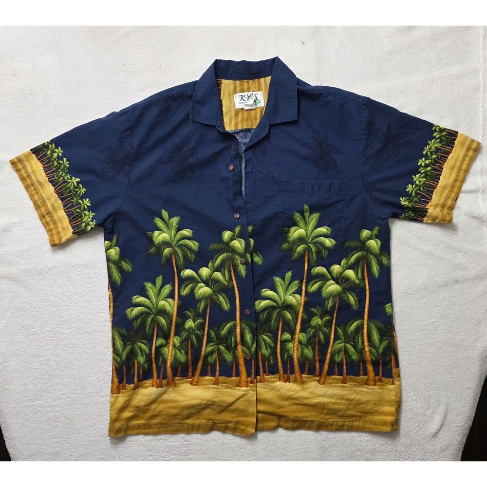 KY’S Palm Trees Cotton Button-up Hawaiian Shirt - Made in Hawaii